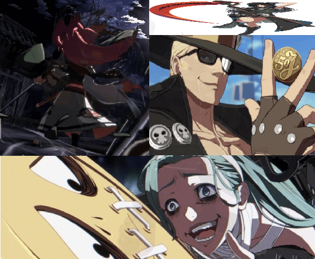 an image with Baiken, ABA and Johnny's win screens on them, indicating these are the 3 mains of the author